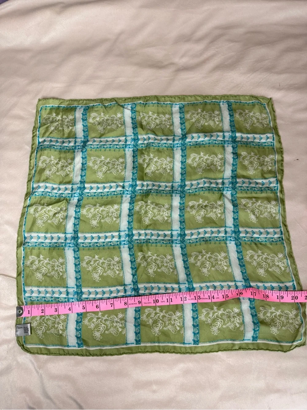 Vintage 100% silk Green and Teal Silk Scarf